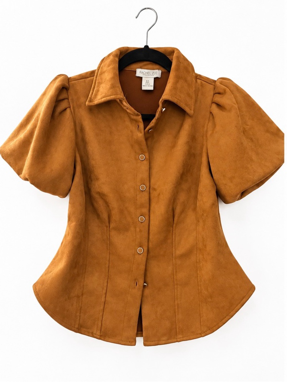 NEW Rachel Zoe Faux Suede Puff Sleeve Snap Front Top Size S